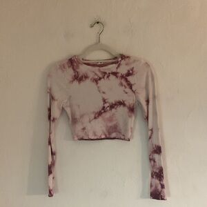 Garage Tie-Dye Long Sleeve Crop Top, Size P/S, Pink, Spandex